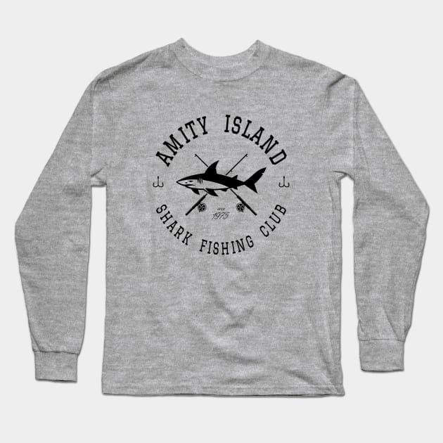 Amity Island Shark Fishing Club Long Sleeve T-Shirt by AngryMongoAff